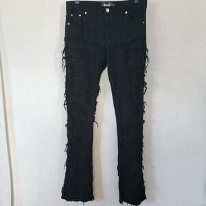 Mens Guapi Black Distressed Flare Jeans Size 34